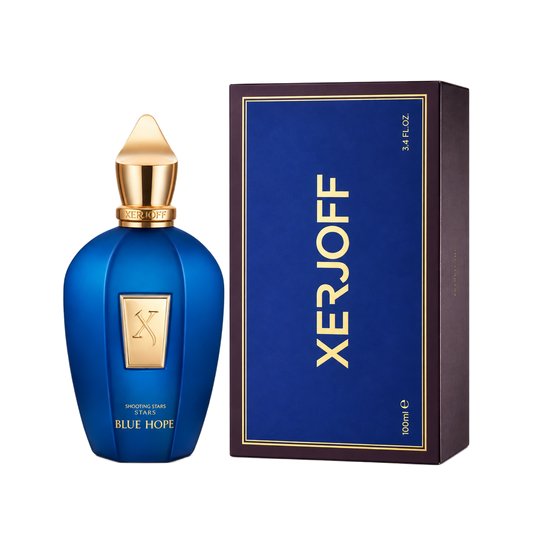 Xerjoff Blue Hope Eau de Parfum 100 ml mit Verpackung auf weißem Hintergrund