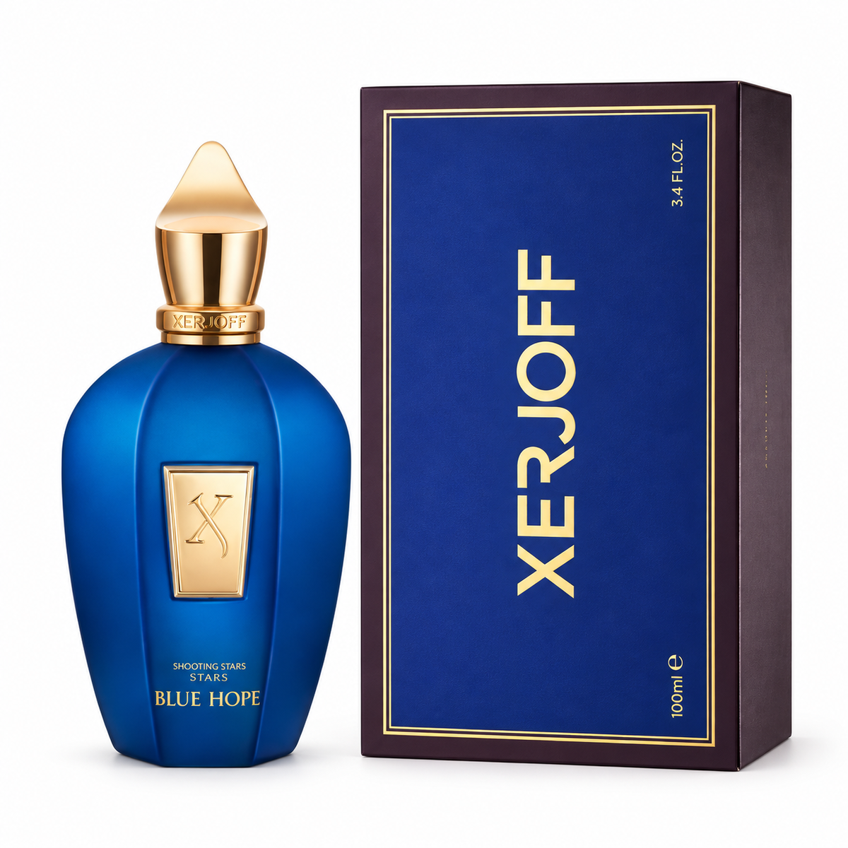 Xerjoff Blue Hope Eau de Parfum 100 ml mit Verpackung auf weißem Hintergrund