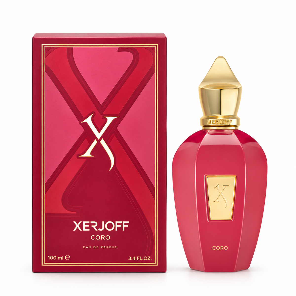 Xerjoff Coro Eau de Parfum 100 ml mit Verpackung auf weißem Hintergrund