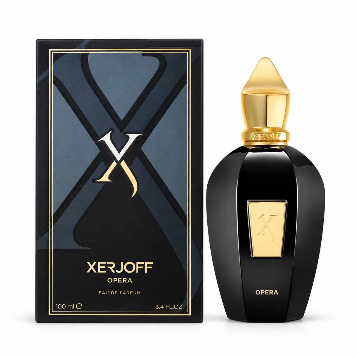 Xerjoff Opera Eau de Parfum 100 ml mit Verpackung auf weißem Hintergrund